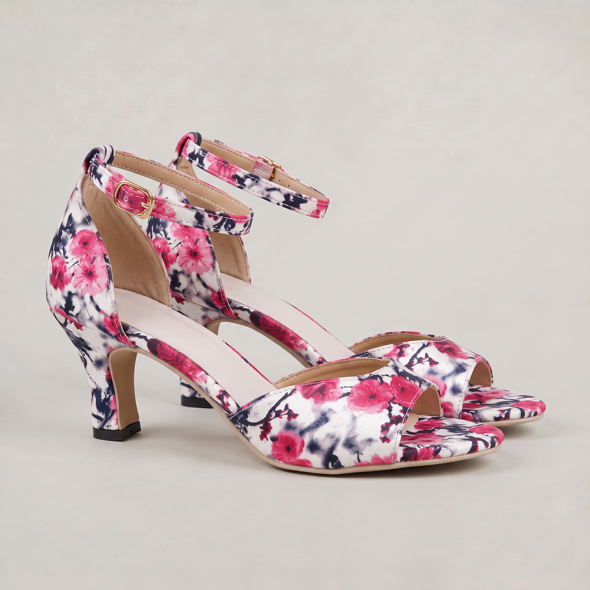 Women’s Floral Print Ankle Strap Block Heel Sandals