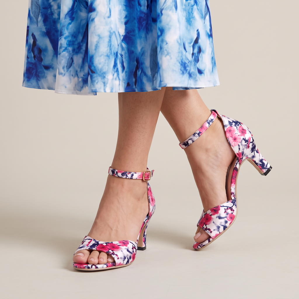 Women’s Floral Print Ankle Strap Block Heel Sandals