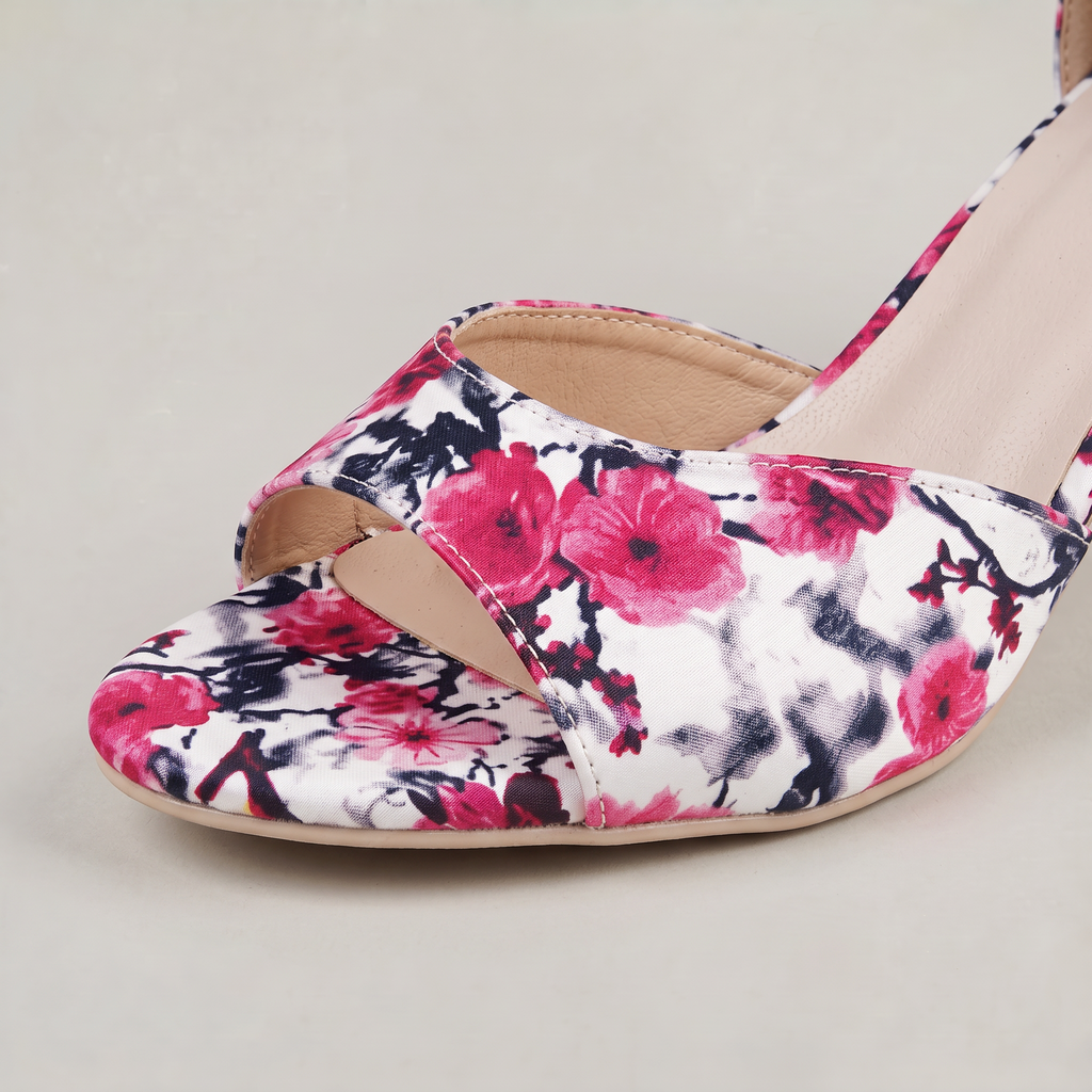 Women’s Floral Print Ankle Strap Block Heel Sandals