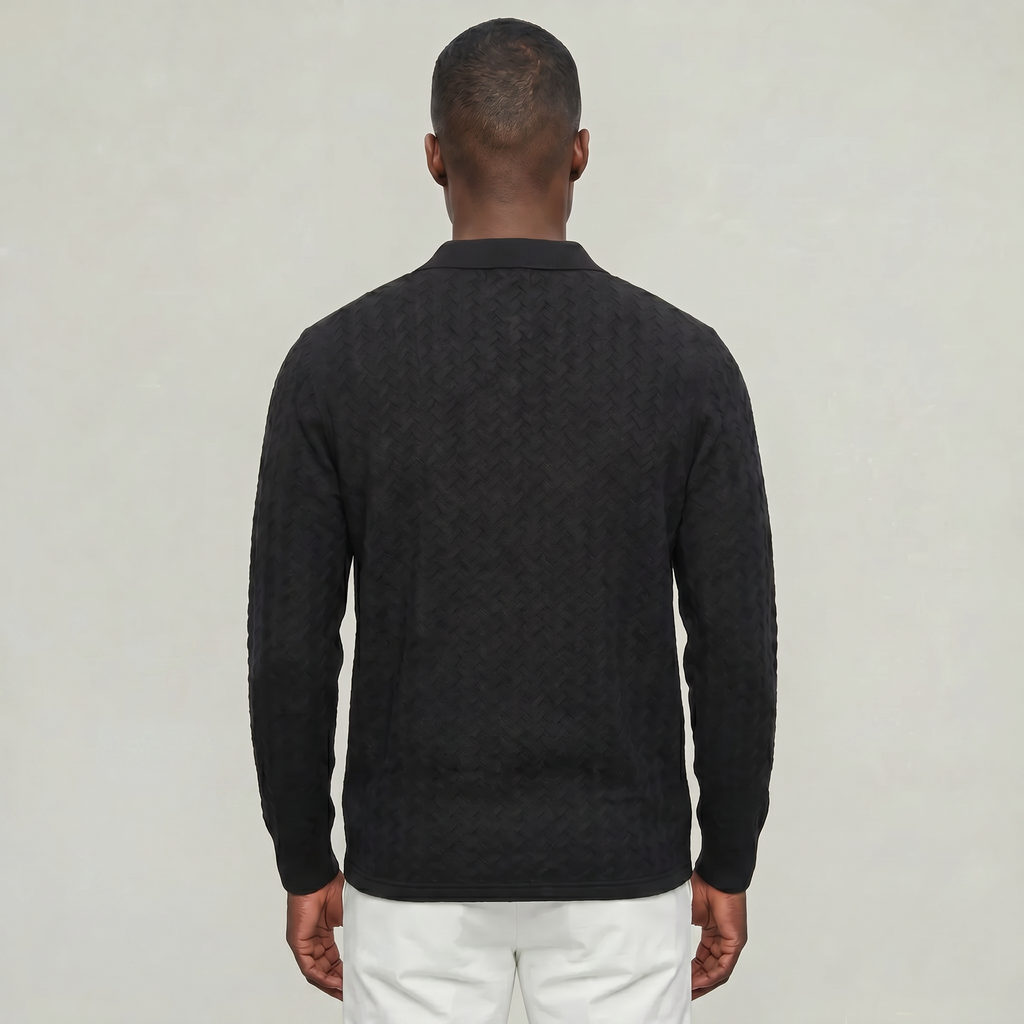 Men’s Cable Knit Polo Sweater - Long Sleeve Business Casual Shirt