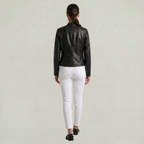 Women’s Faux Leather Jacket - Full Zip Long Sleeve Slim Fit