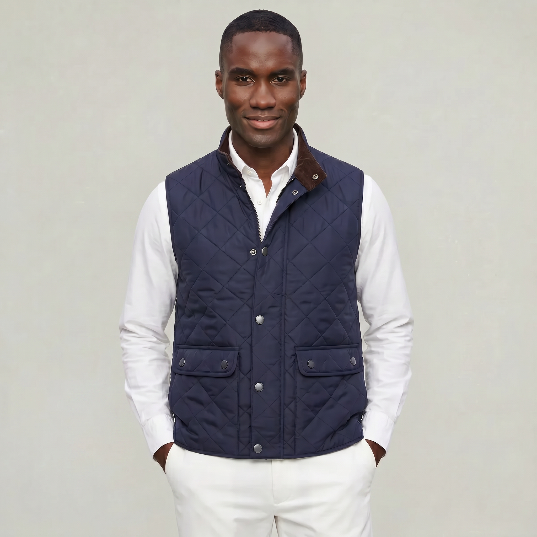 Men’s Quilted Snap Button Vest - Stand Collar Workwear Gilet