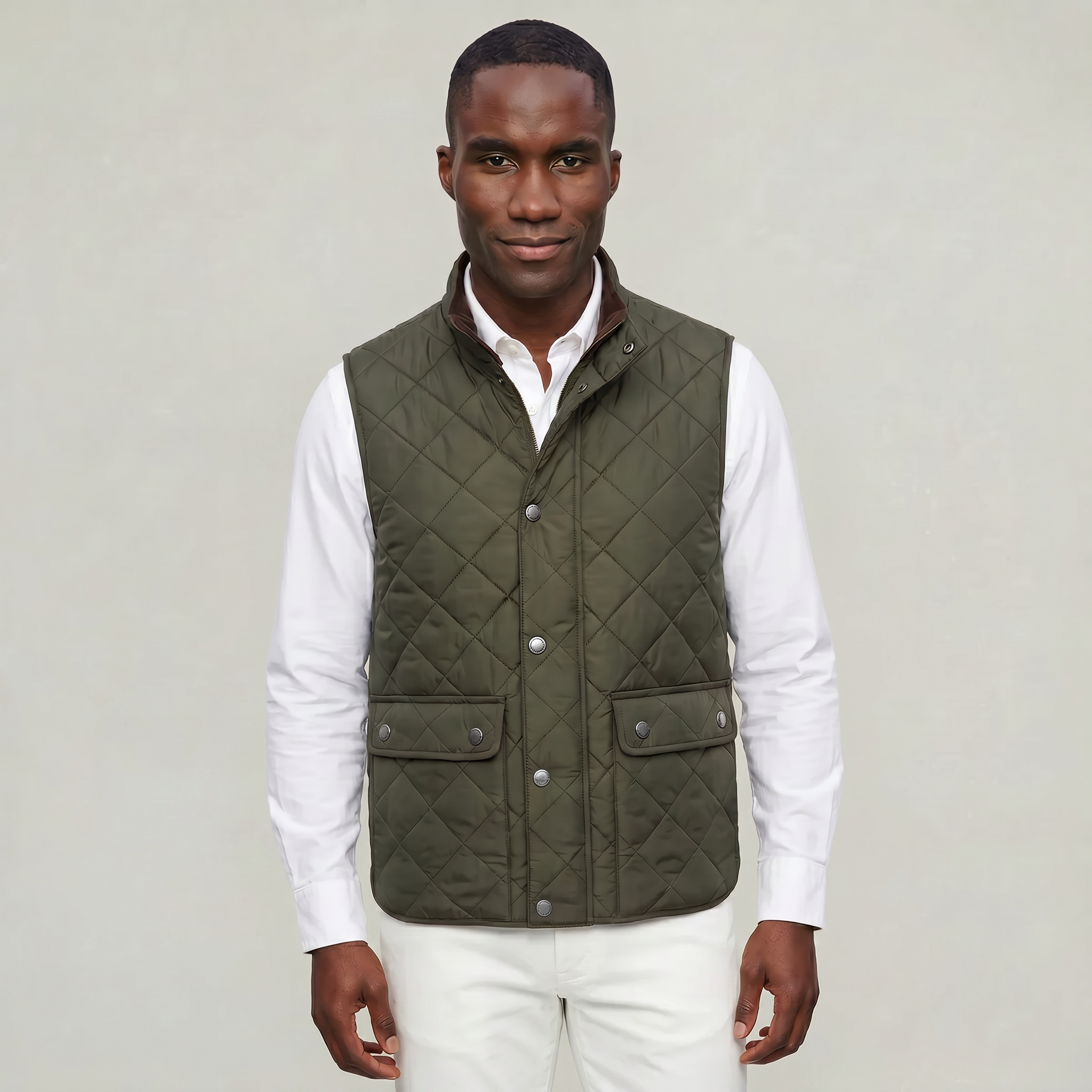 Men’s Quilted Snap Button Vest - Stand Collar Workwear Gilet