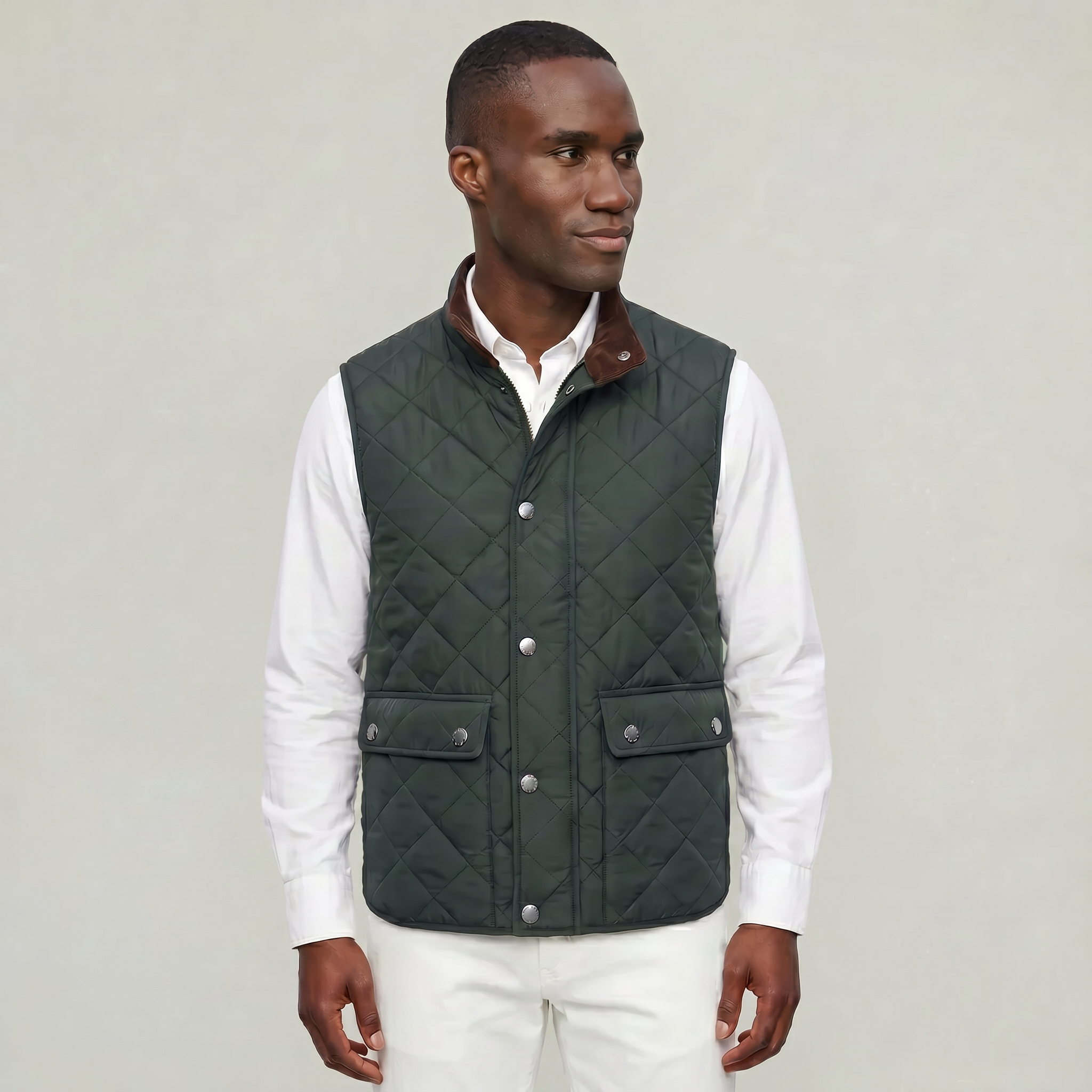 Men’s Quilted Snap Button Vest - Stand Collar Workwear Gilet