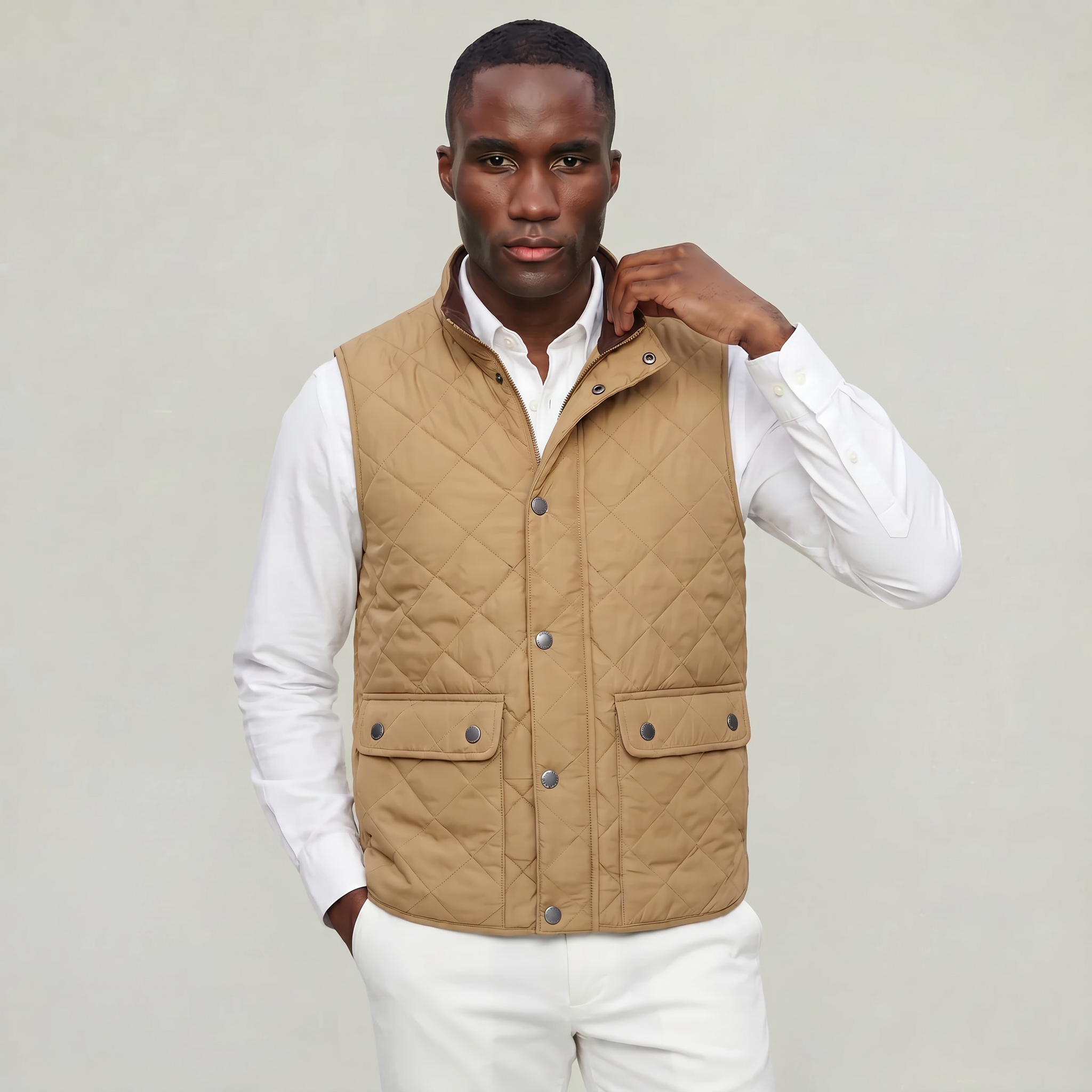 Men’s Quilted Snap Button Vest - Stand Collar Workwear Gilet