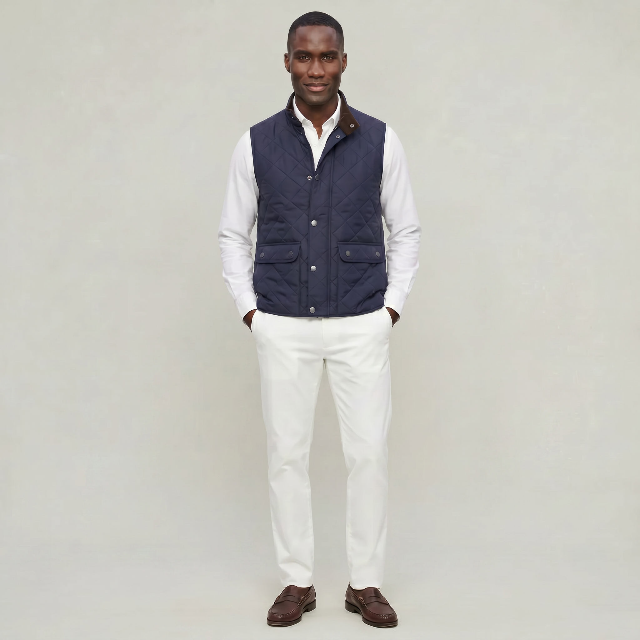 Men’s Quilted Snap Button Vest - Stand Collar Workwear Gilet