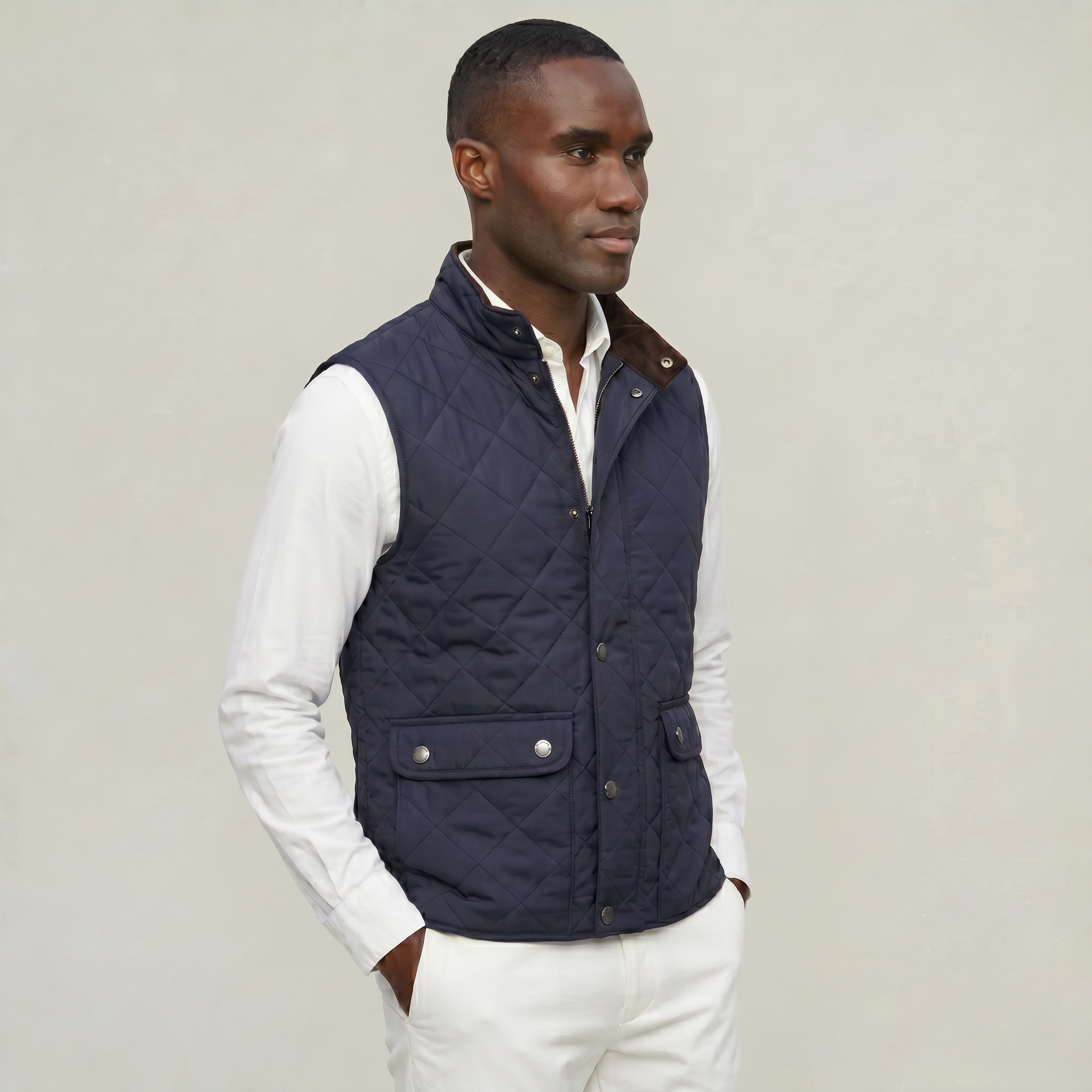 Men’s Quilted Snap Button Vest - Stand Collar Workwear Gilet