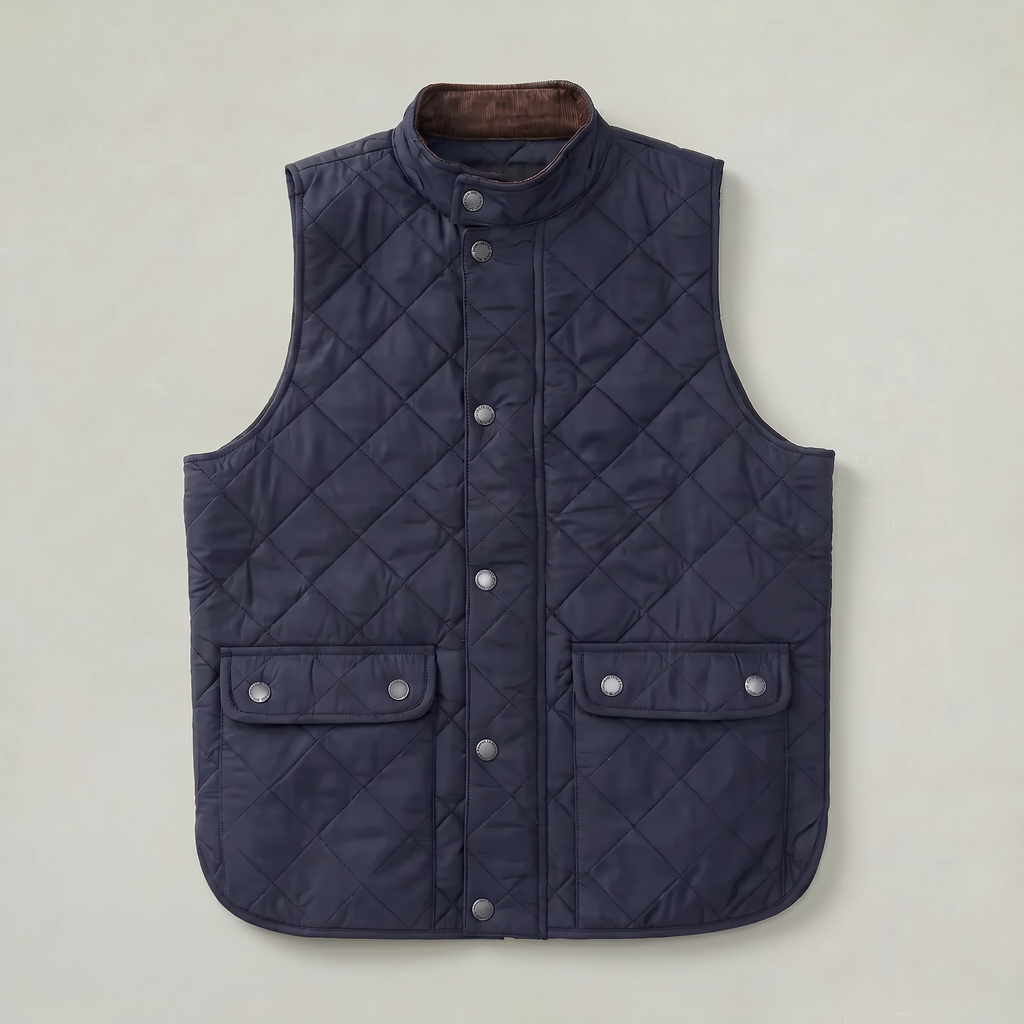 Men’s Quilted Snap Button Vest - Stand Collar Workwear Gilet