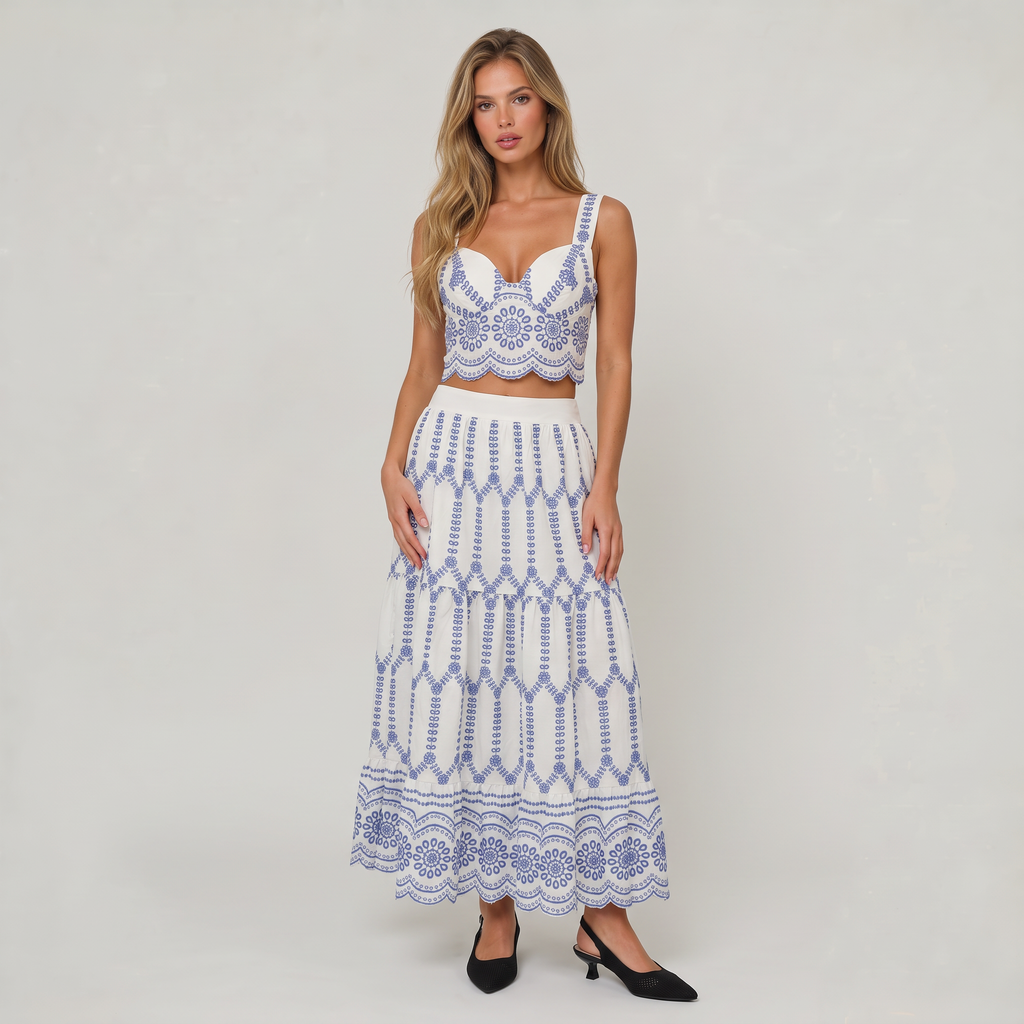 Women’s Two Piece Set Crop Top Maxi Skirt