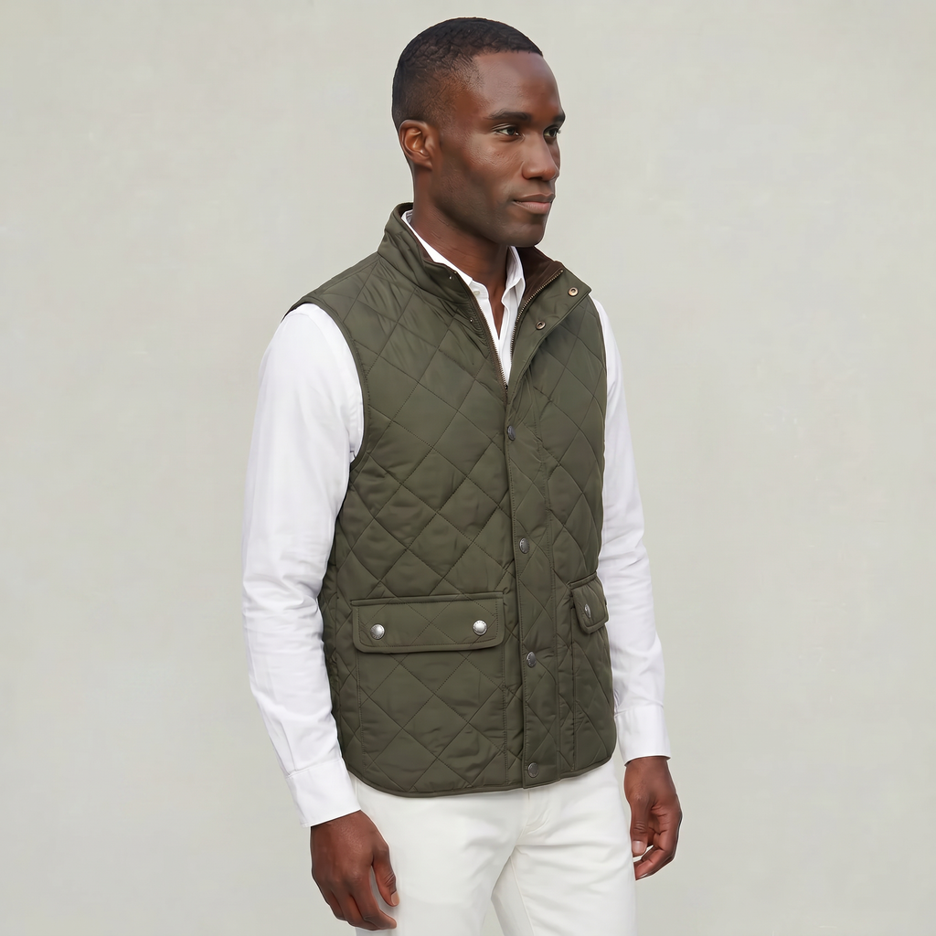 Men’s Quilted Snap Button Vest - Stand Collar Workwear Gilet
