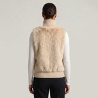 Women’s Faux Fur Vest - Button Front High Neck Fit