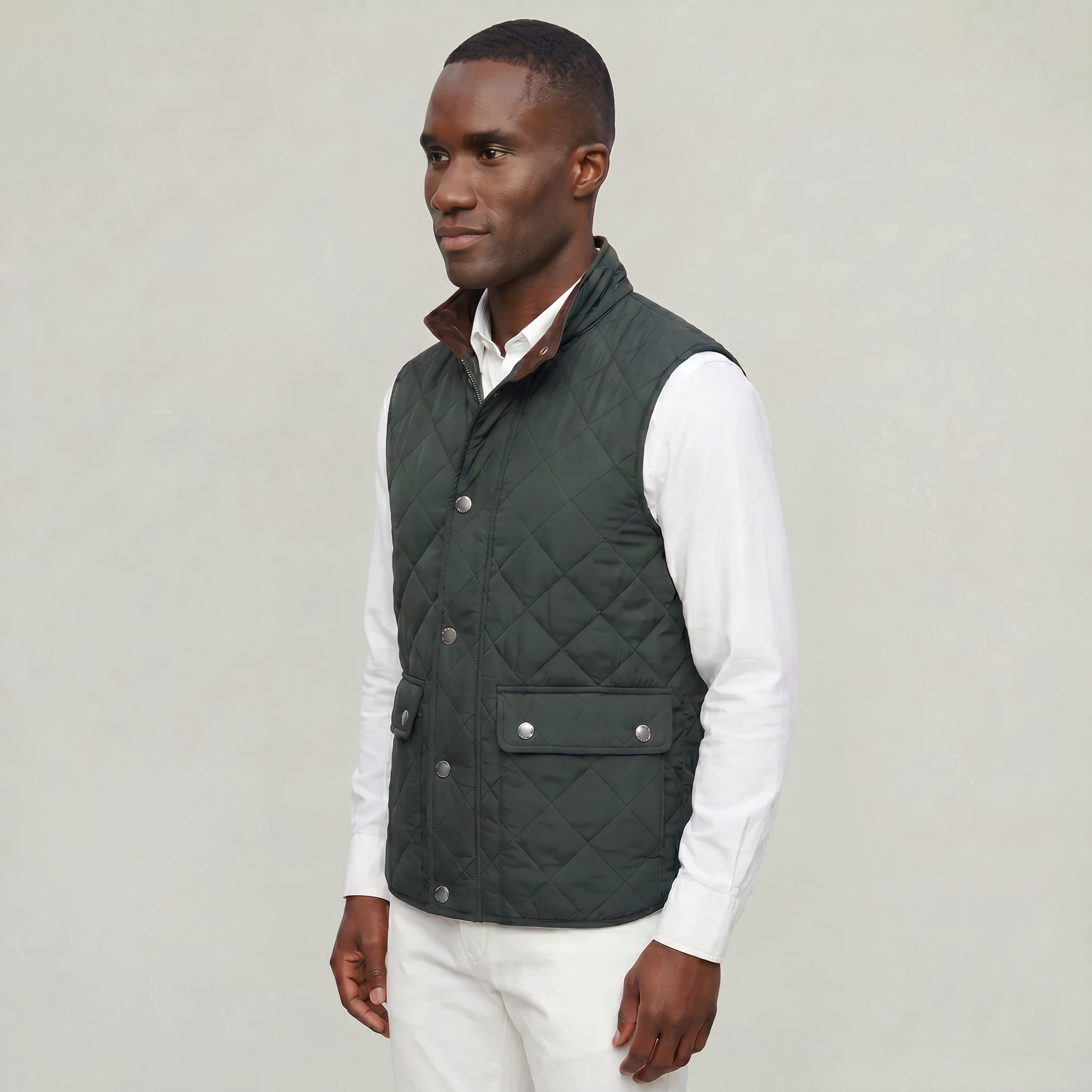 Men’s Quilted Snap Button Vest - Stand Collar Workwear Gilet