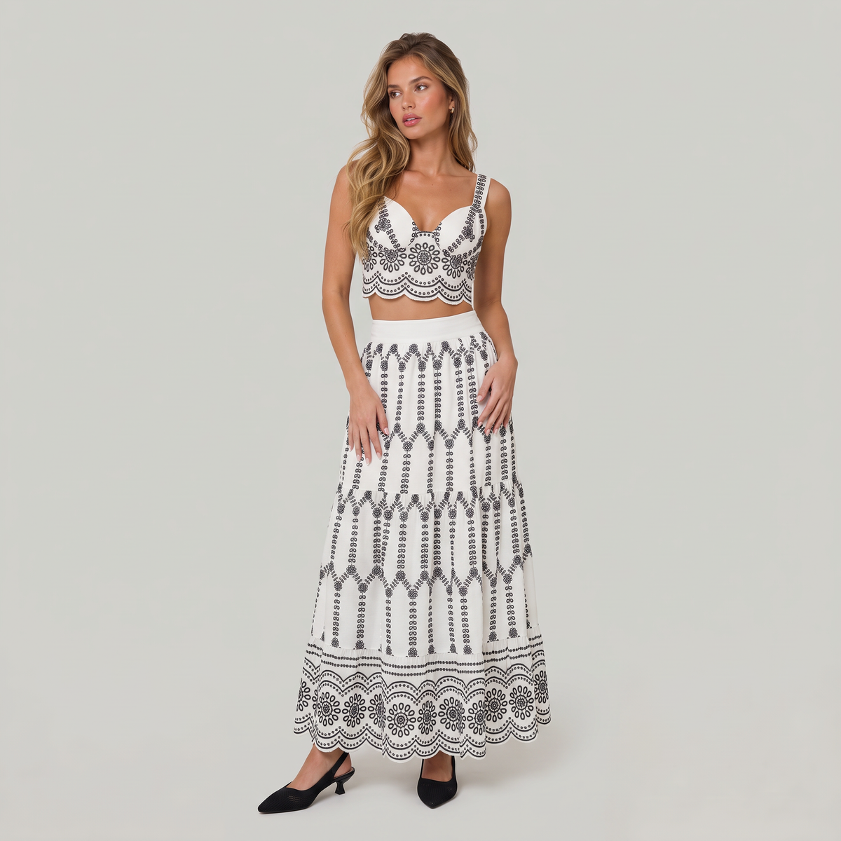 Women’s Two Piece Set Crop Top Maxi Skirt