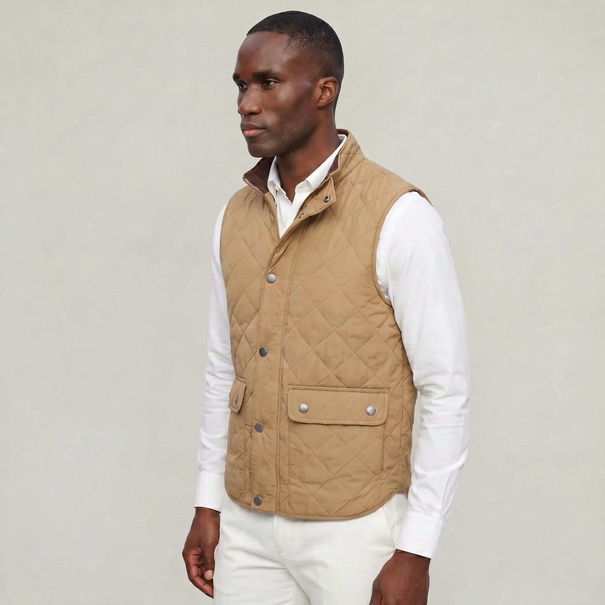 Men’s Quilted Snap Button Vest - Stand Collar Workwear Gilet