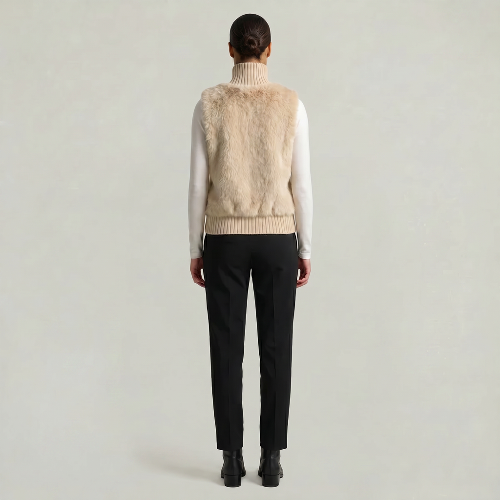 Women’s Faux Fur Vest - Button Front High Neck Fit
