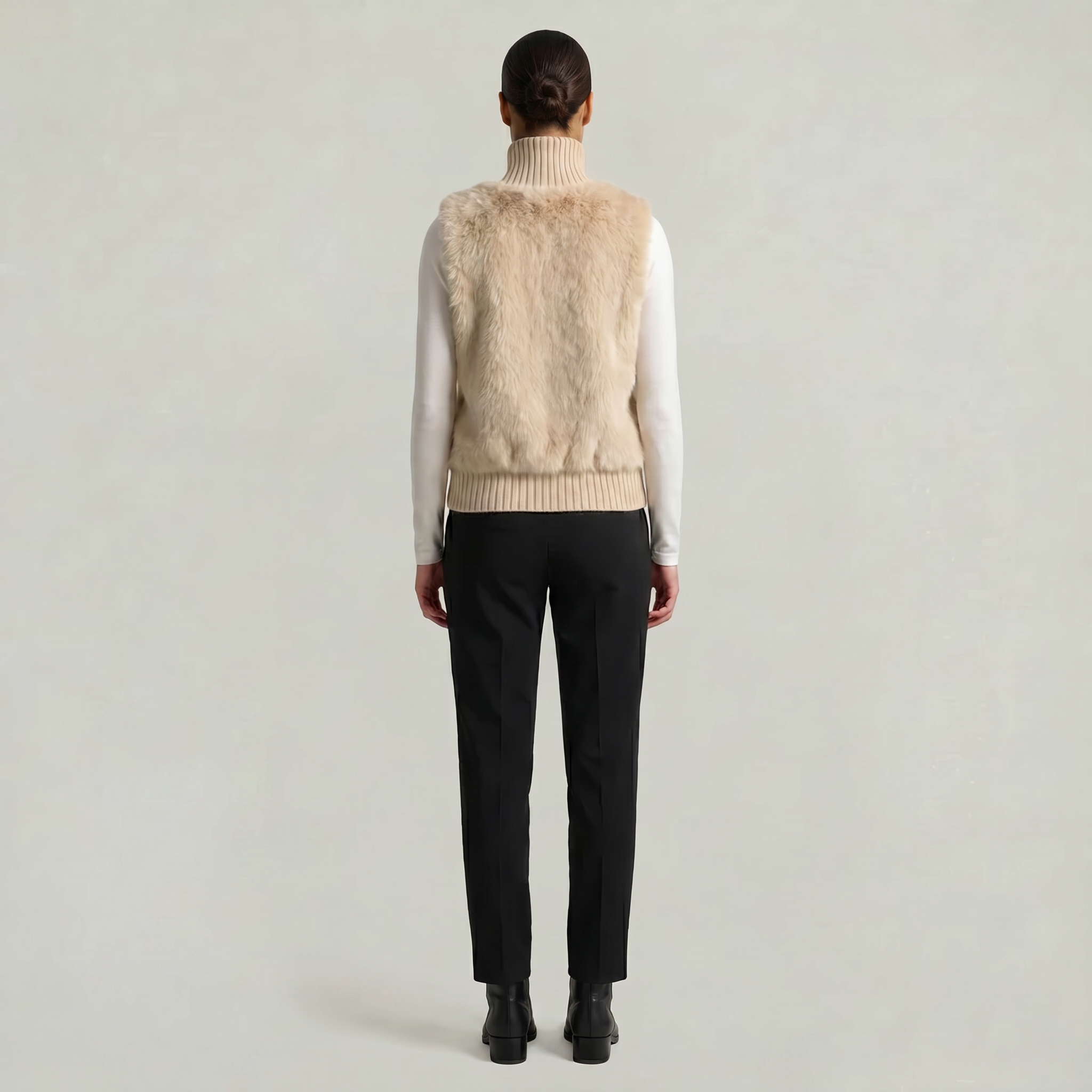 Women’s Faux Fur Vest - Button Front High Neck Fit