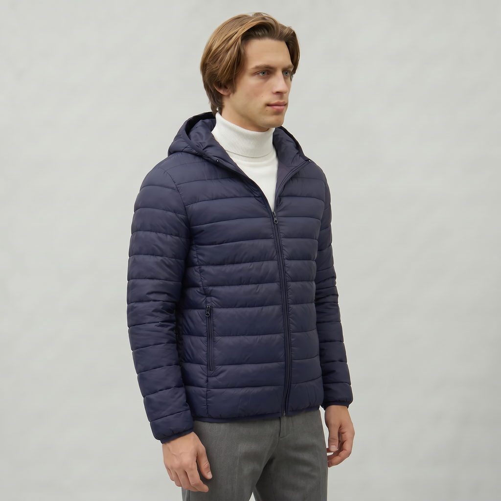 Men’s Hooded Puffer Jacket - Full Zip Lightweight Fit