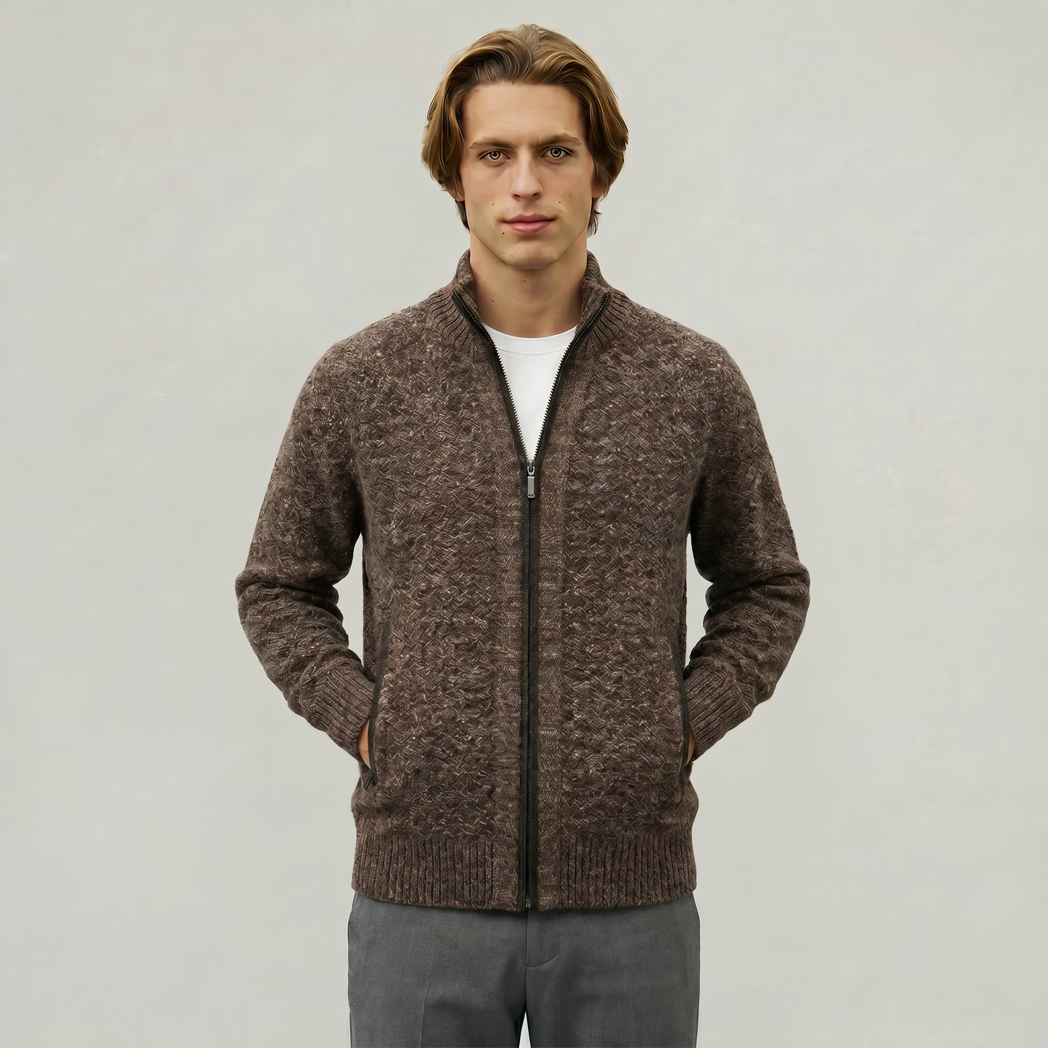 Men’s Full Zip Jacket- Stand Collar Long Sleeve Regular Fit