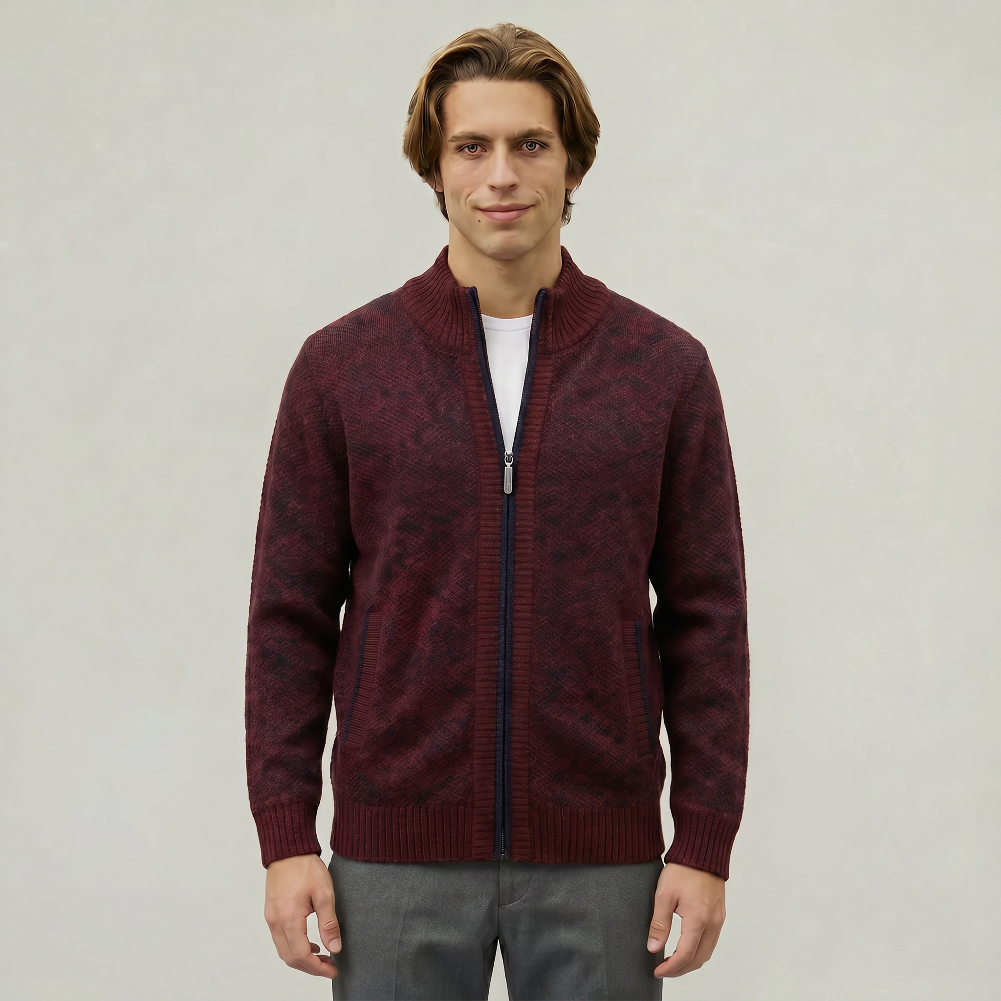 Men’s Full Zip Jacket- Stand Collar Long Sleeve Regular Fit