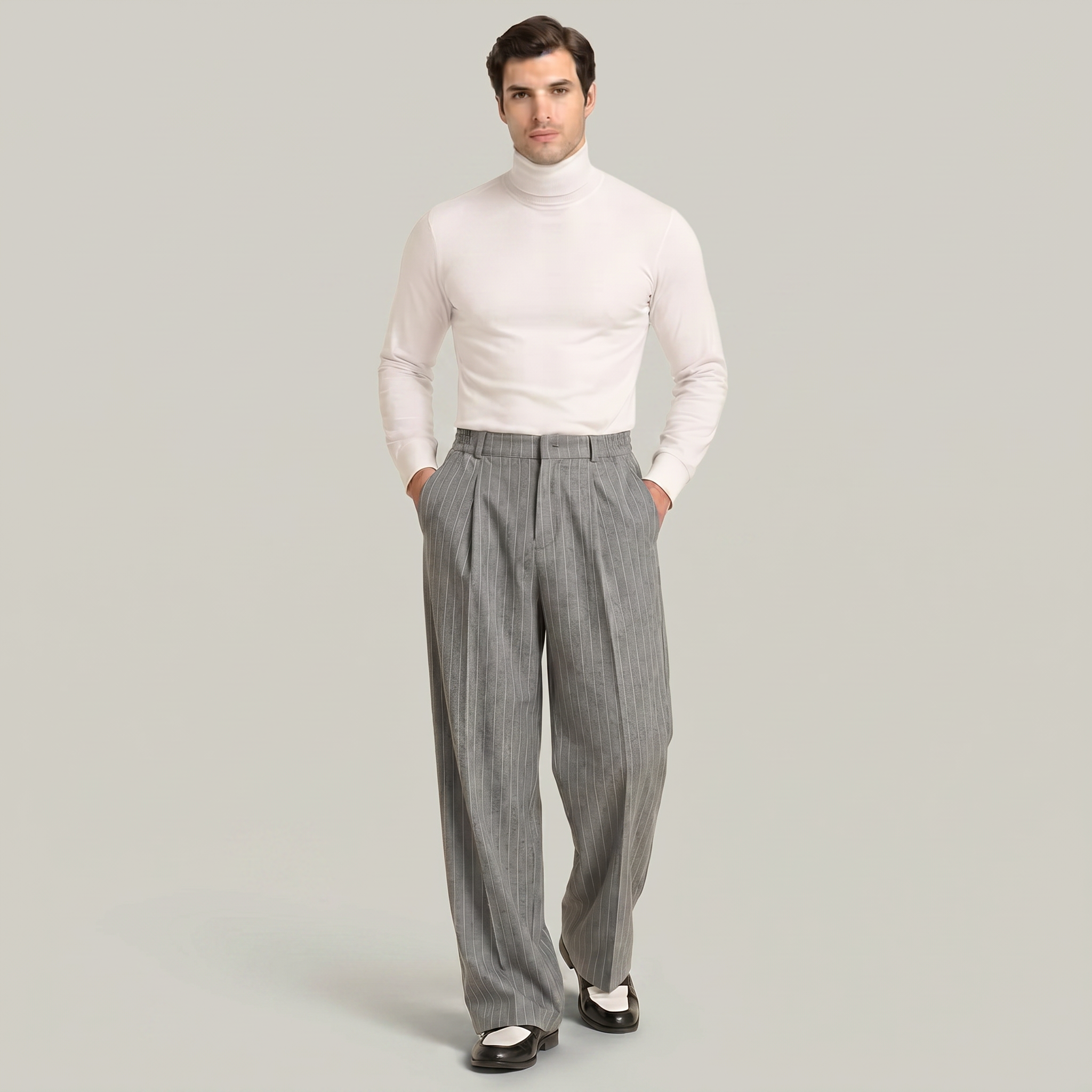 Men’s Pinstripe Wide-Leg Trousers