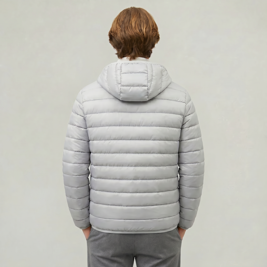 Men’s Hooded Puffer Jacket - Full Zip Lightweight Fit