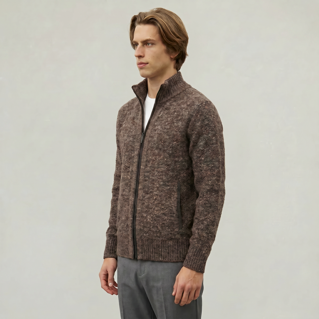 Men’s Full Zip Jacket- Stand Collar Long Sleeve Regular Fit