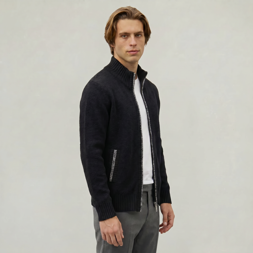 Men’s Full Zip Jacket- Stand Collar Long Sleeve Regular Fit