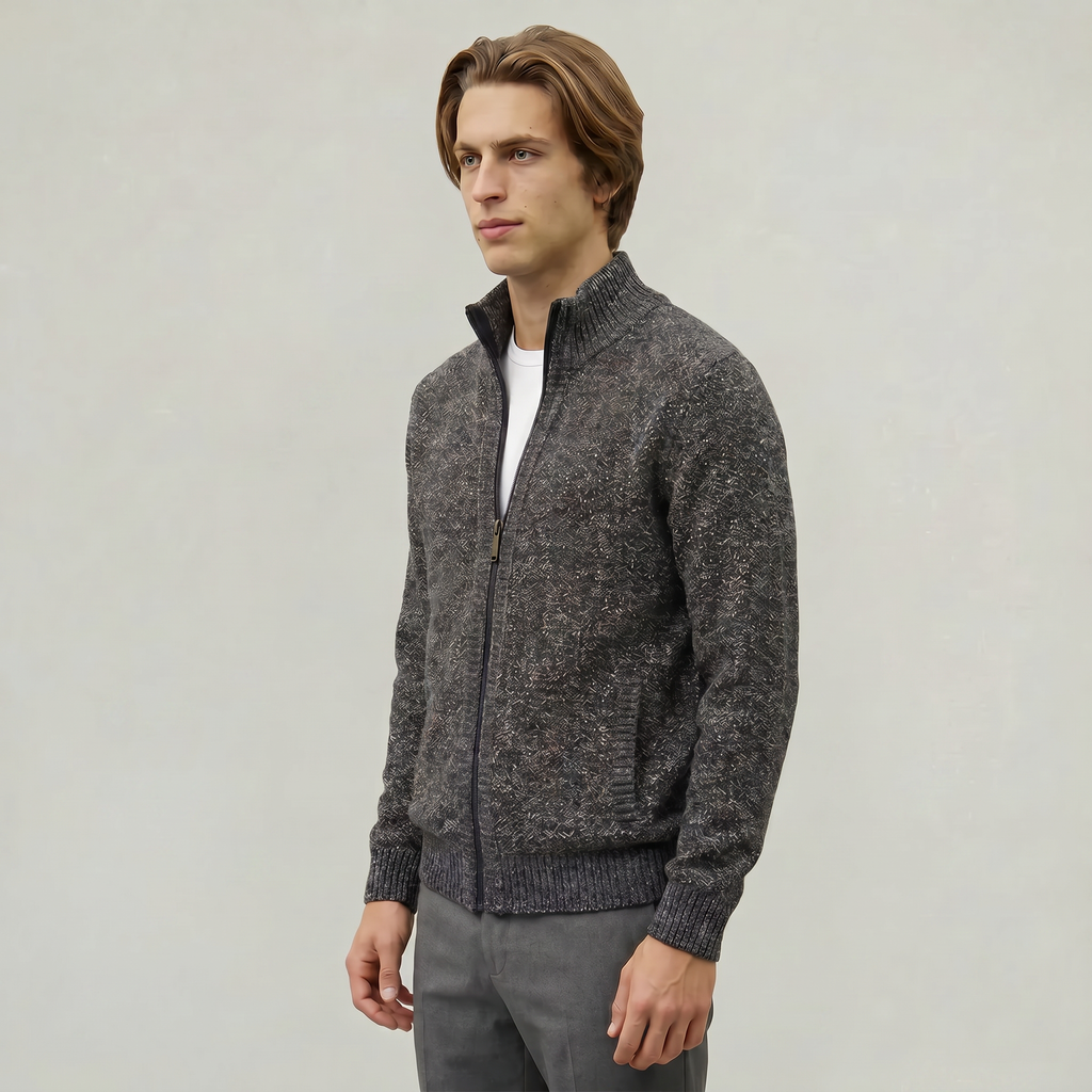 Men’s Full Zip Jacket- Stand Collar Long Sleeve Regular Fit
