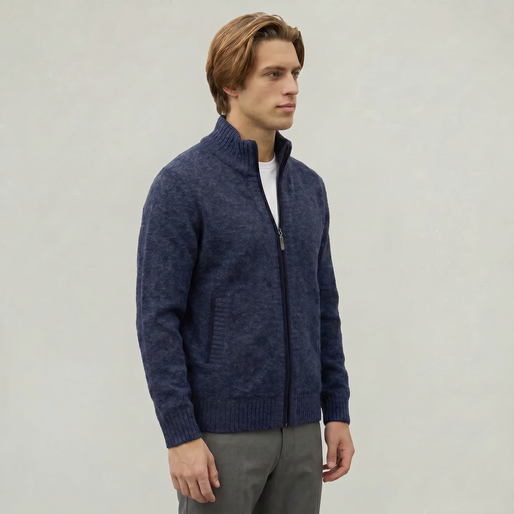 Men’s Full Zip Jacket- Stand Collar Long Sleeve Regular Fit