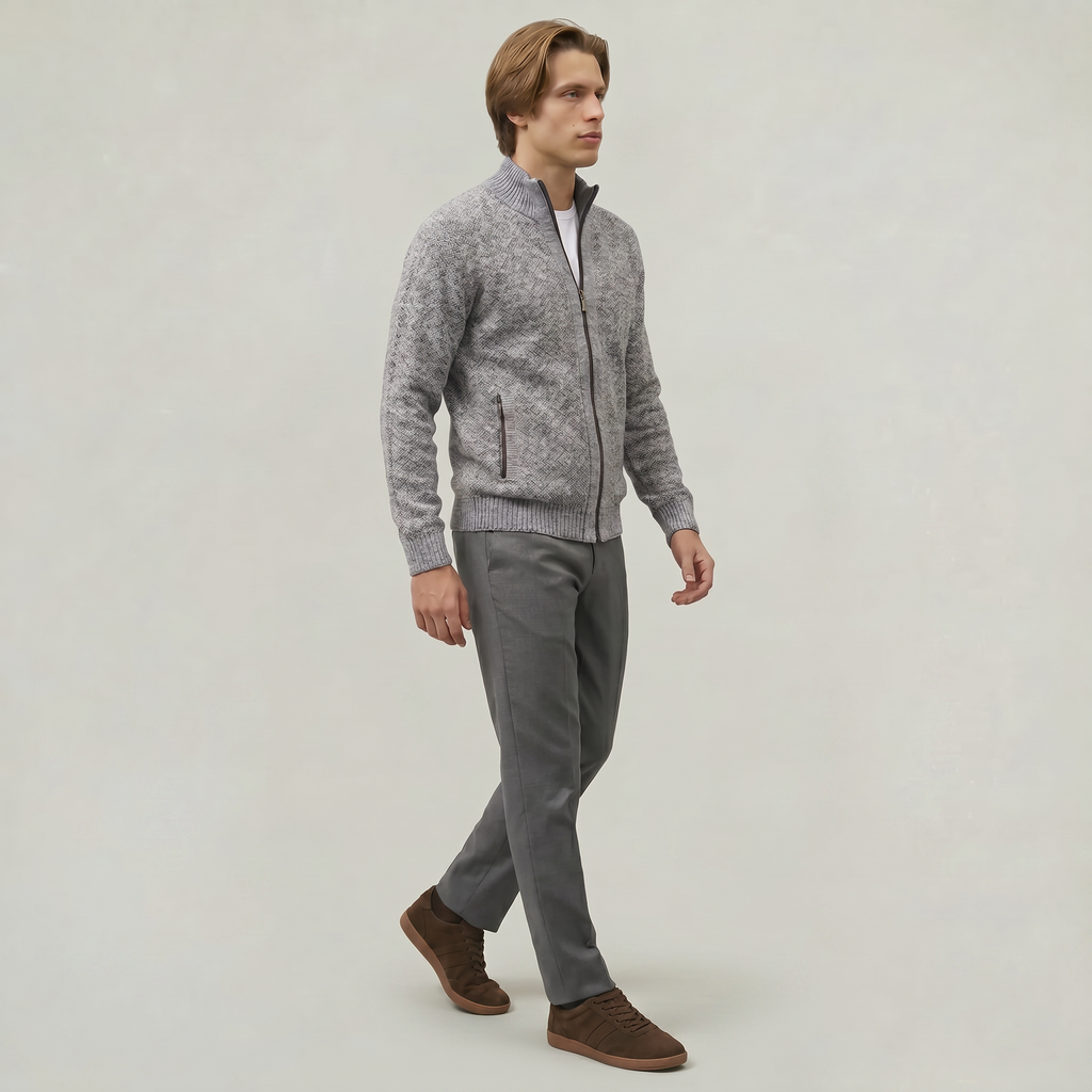 Men’s Full Zip Jacket- Stand Collar Long Sleeve Regular Fit