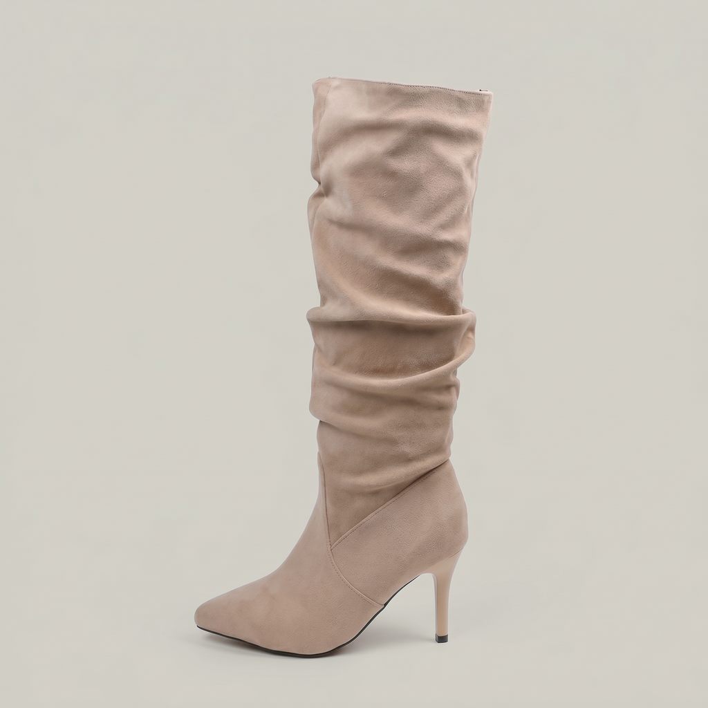 Women's Leather Knee-High Boots – Slouch Heeled Tall Boots