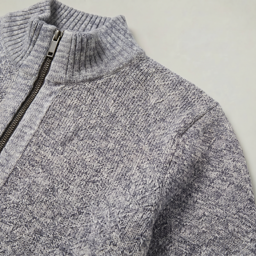 Men’s Full Zip Jacket- Stand Collar Long Sleeve Regular Fit