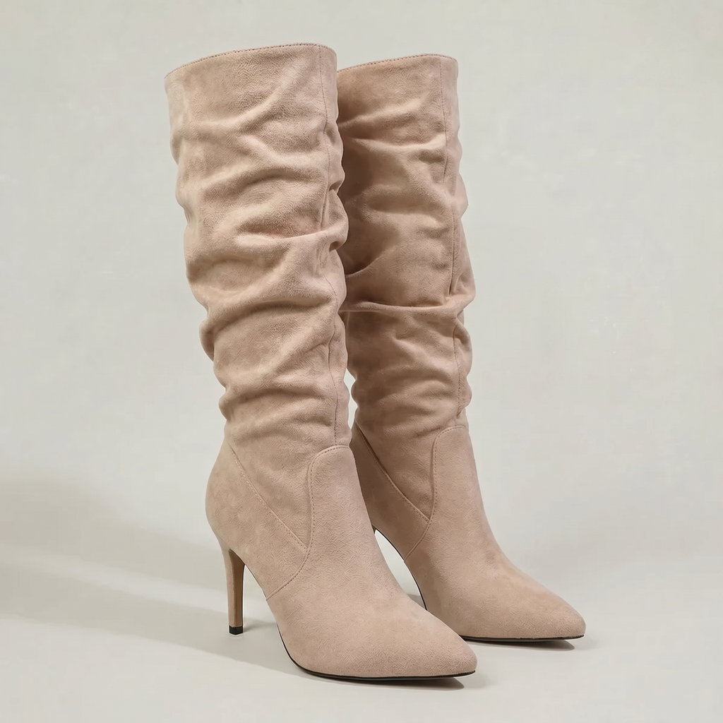 Women's Leather Knee-High Boots – Slouch Heeled Tall Boots