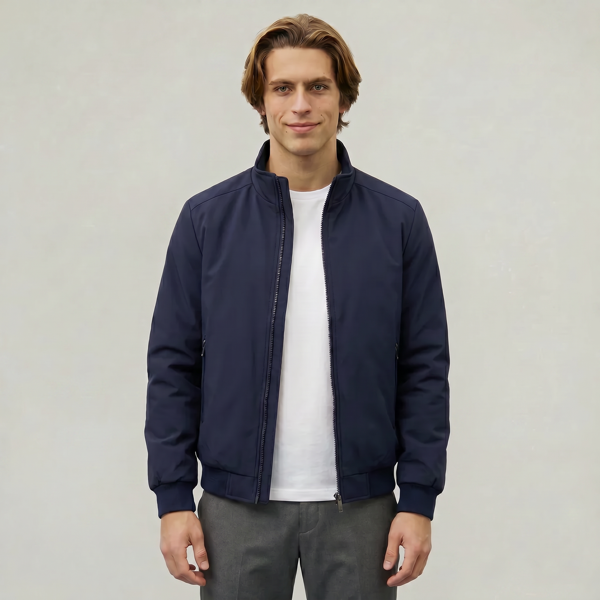 Men’s Full Zip Padded Coat - Stand Collar Regular Fit