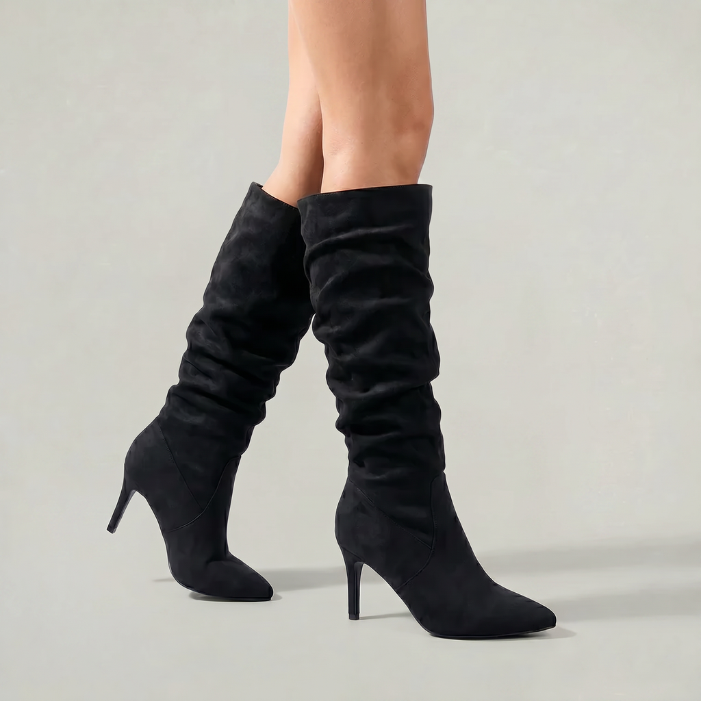 Women's Leather Knee-High Boots – Slouch Heeled Tall Boots