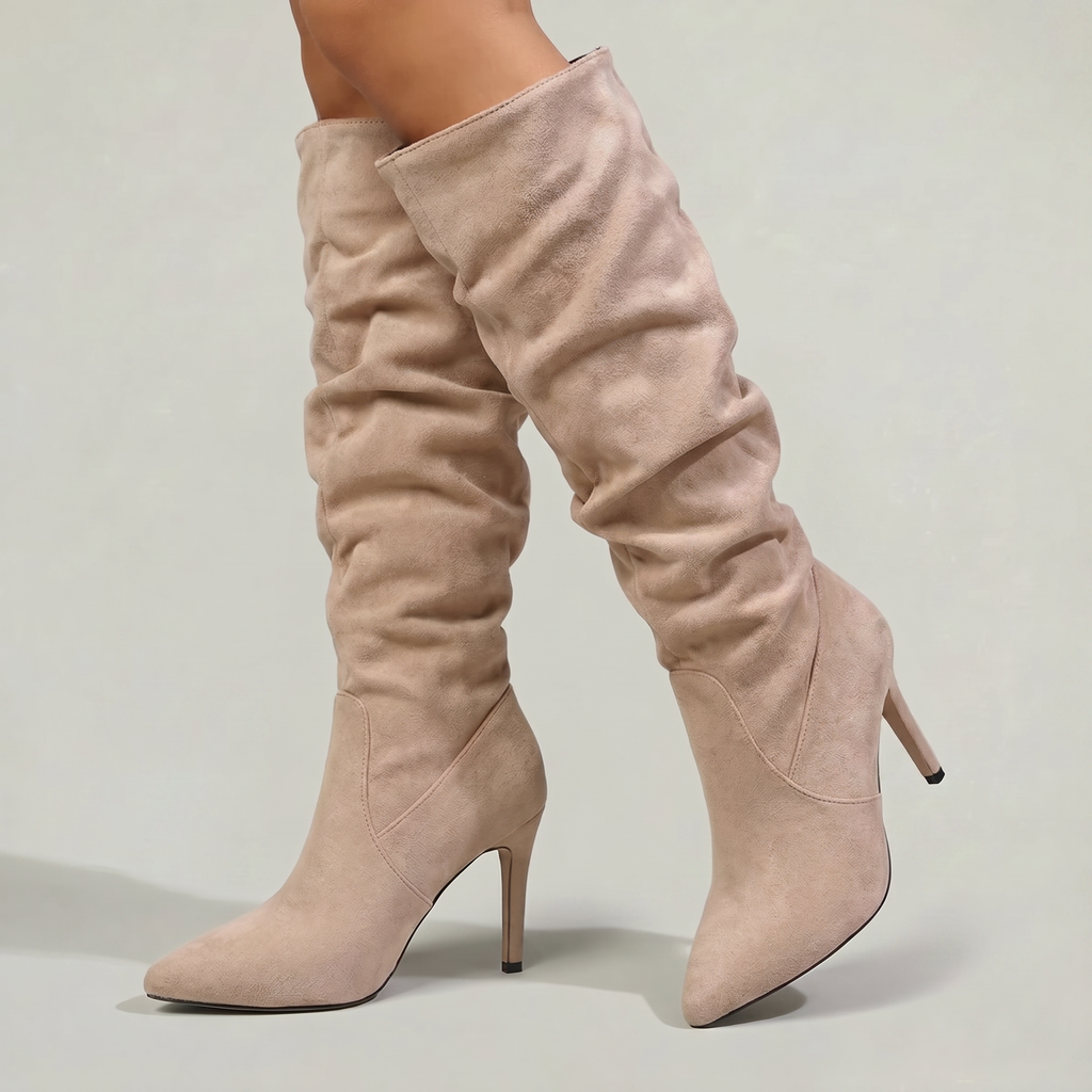 Women's Leather Knee-High Boots – Slouch Heeled Tall Boots
