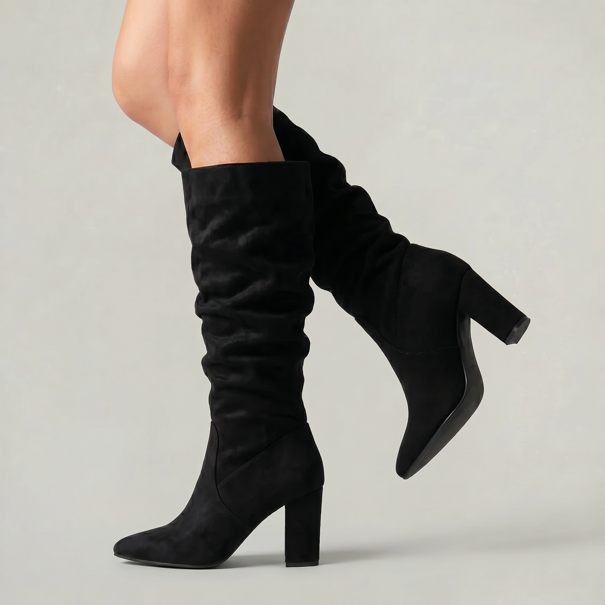 Women's Leather Knee-High Boots – Slouch Heeled Tall Boots