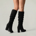 Women's Leather Knee-High Boots – Slouch Heeled Tall Boots