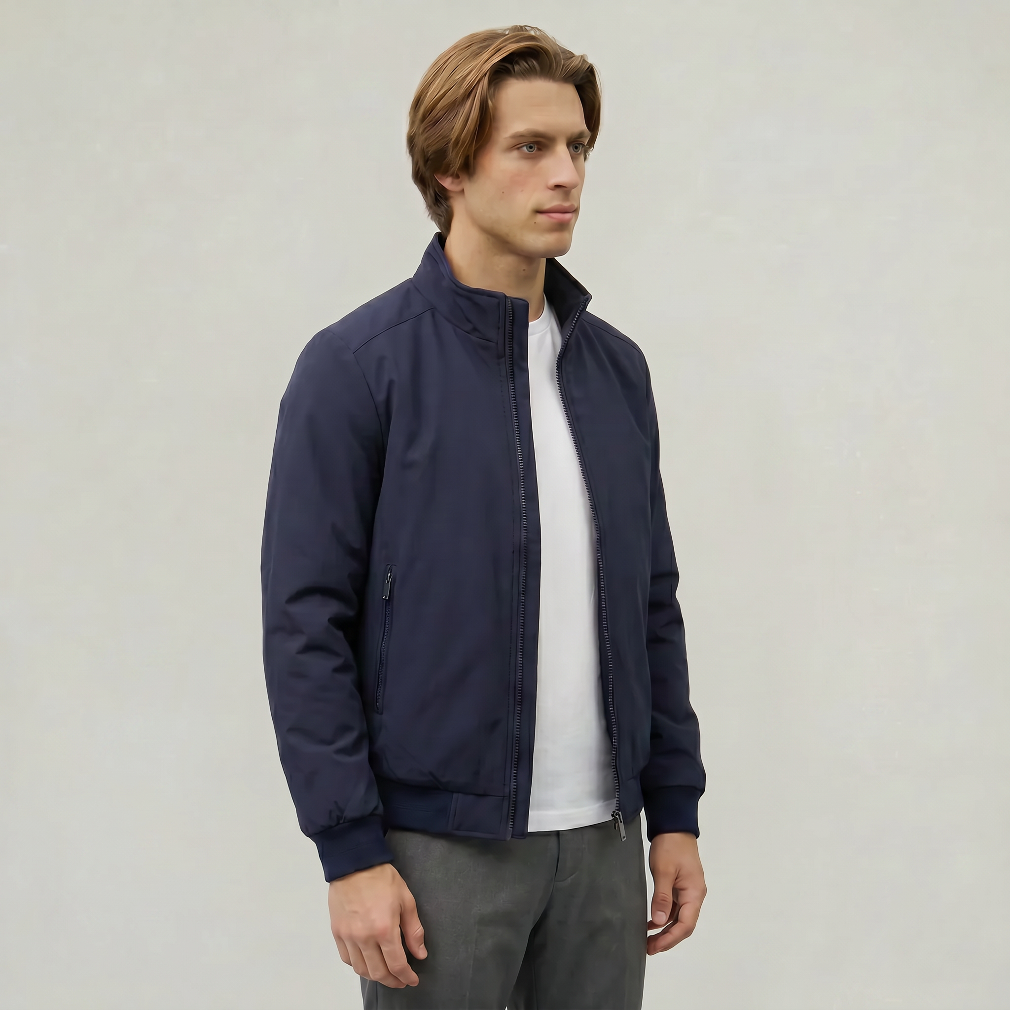 Men’s Full Zip Padded Coat - Stand Collar Regular Fit
