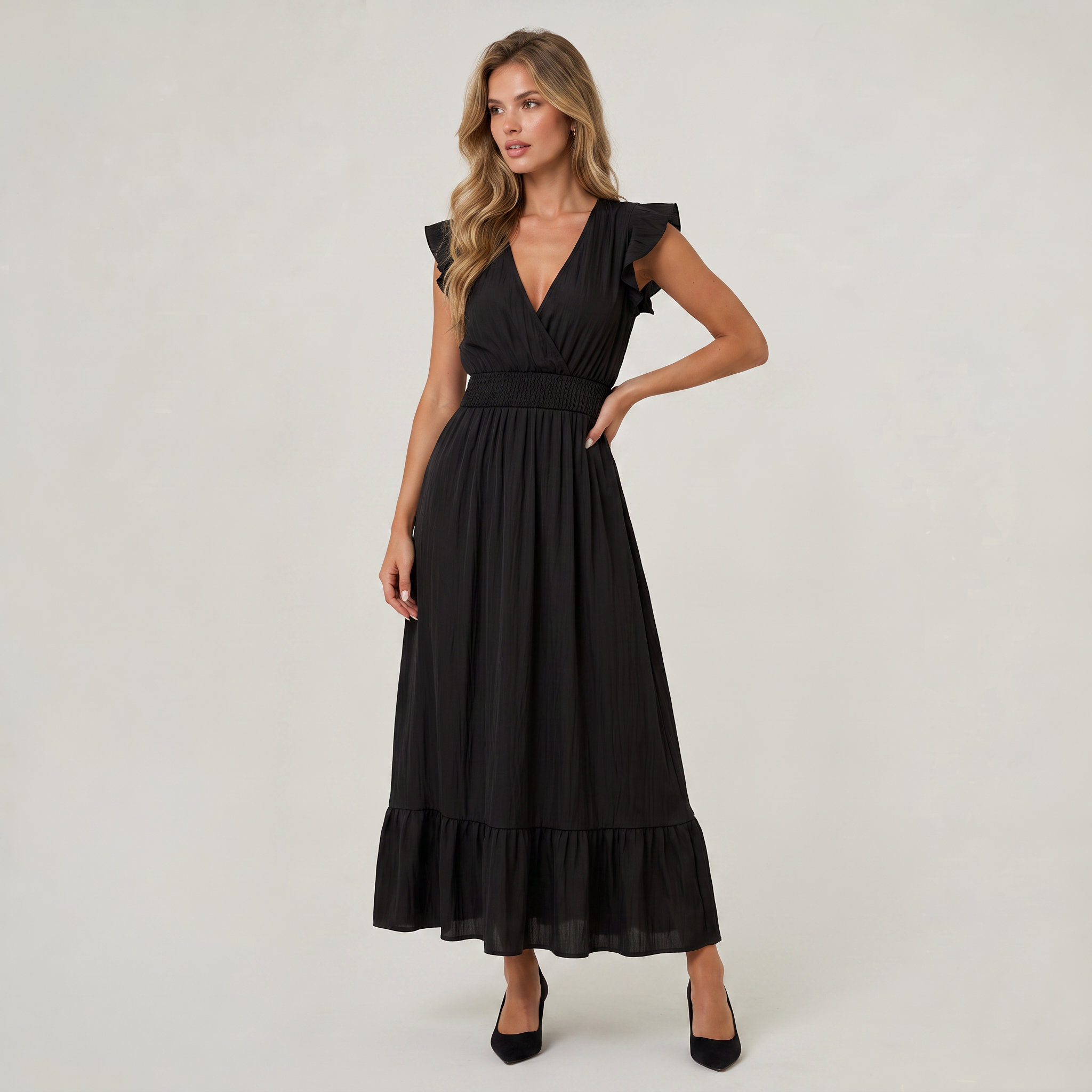 Women’s Ruffle Sleeve Wrap Maxi Dress