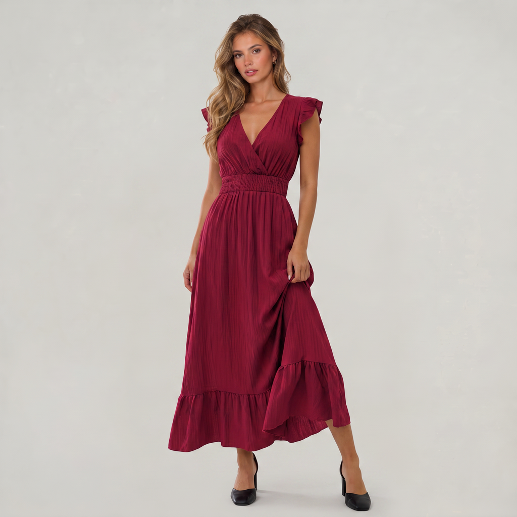 Women’s Ruffle Sleeve Wrap Maxi Dress