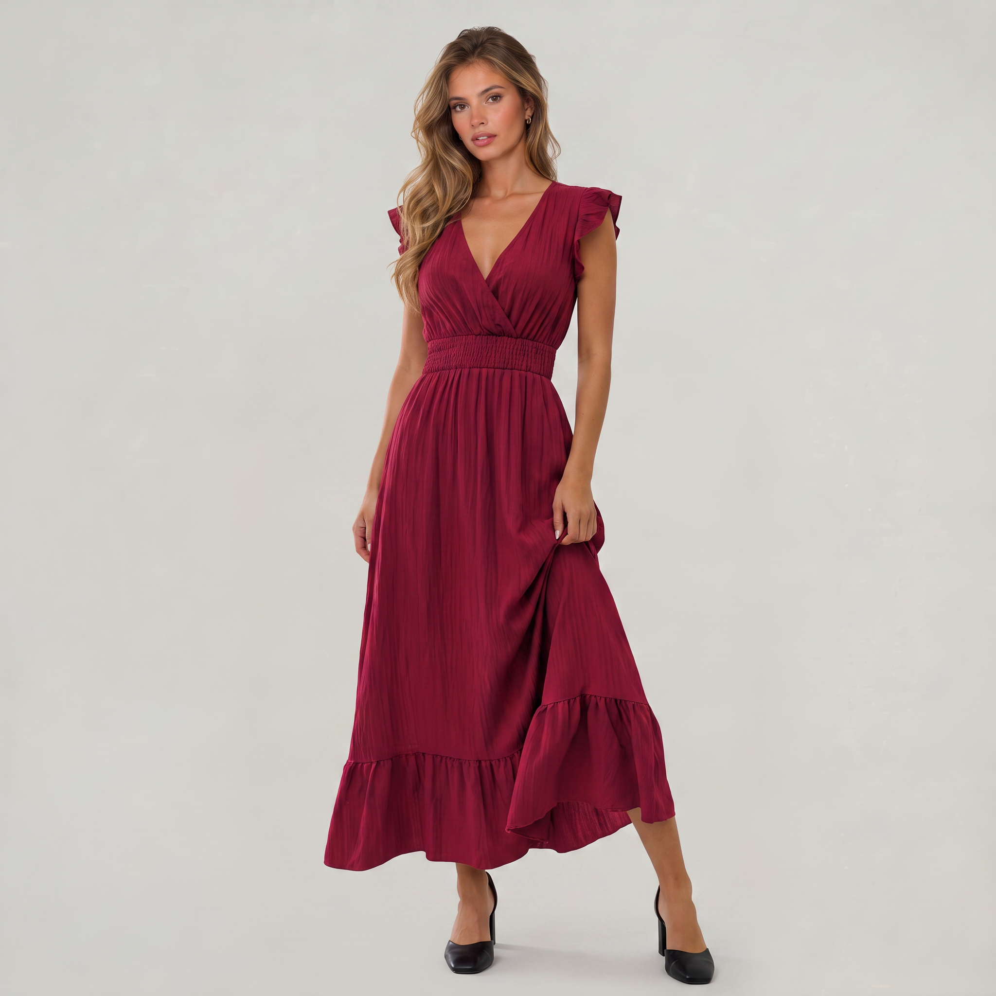 Women’s Ruffle Sleeve Wrap Maxi Dress