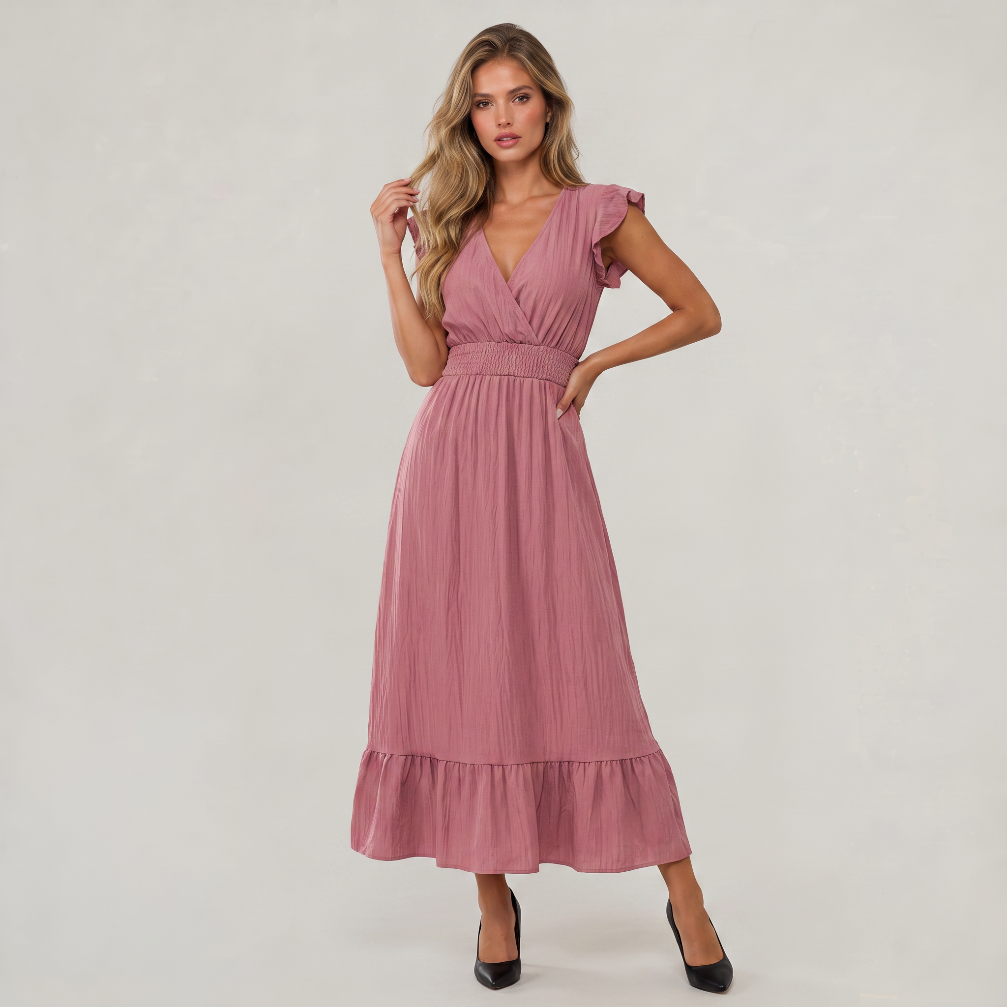 Women’s Ruffle Sleeve Wrap Maxi Dress