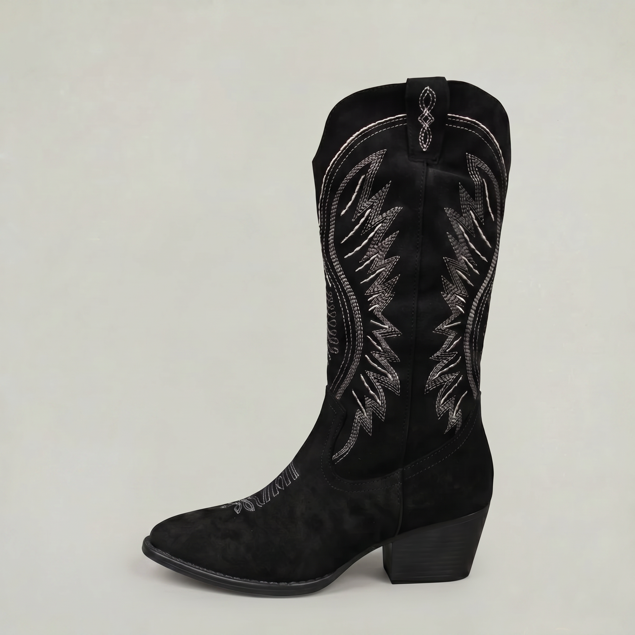 Women’s Western Knee High Boots - Embroidered Block Heel Fit