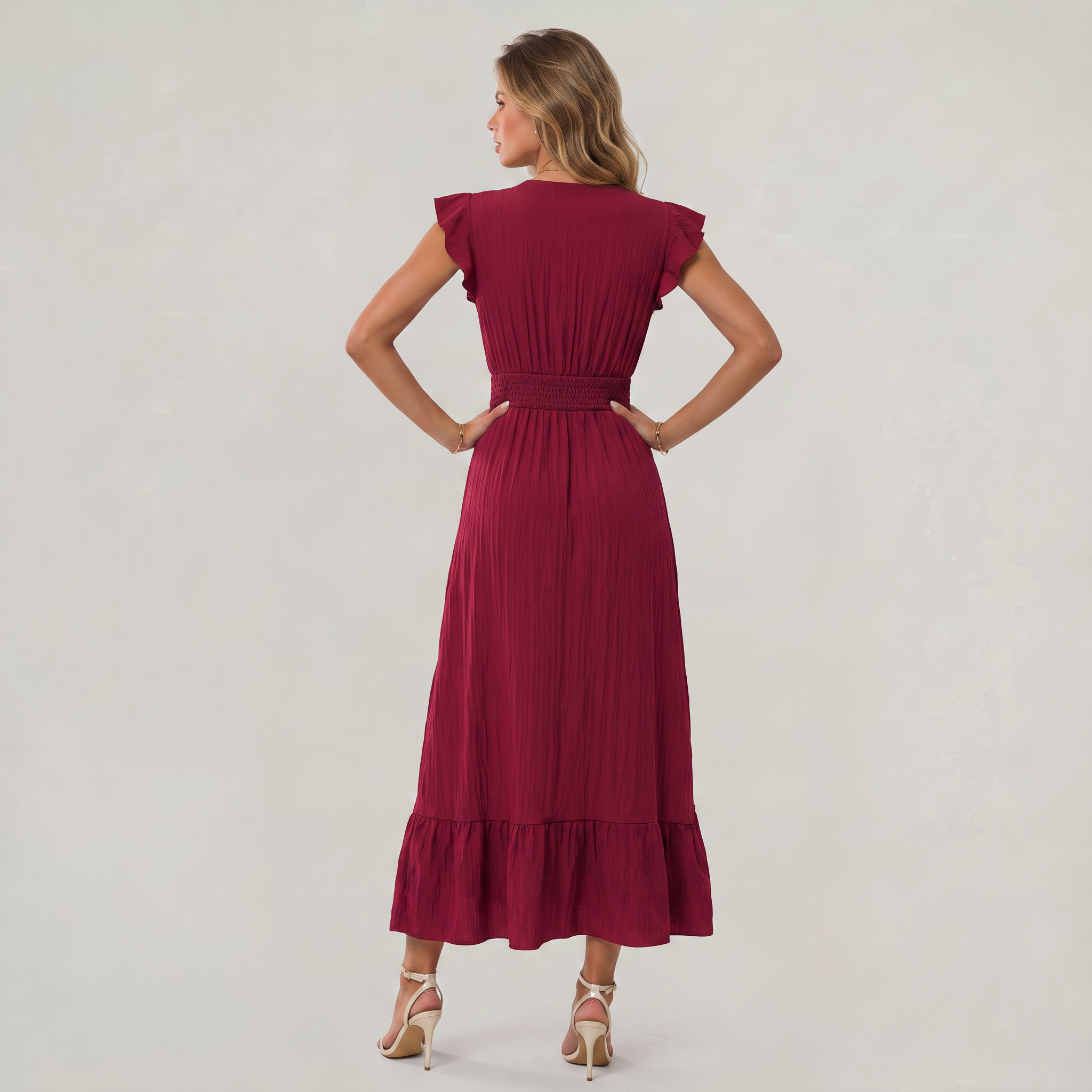 Women’s Ruffle Sleeve Wrap Maxi Dress