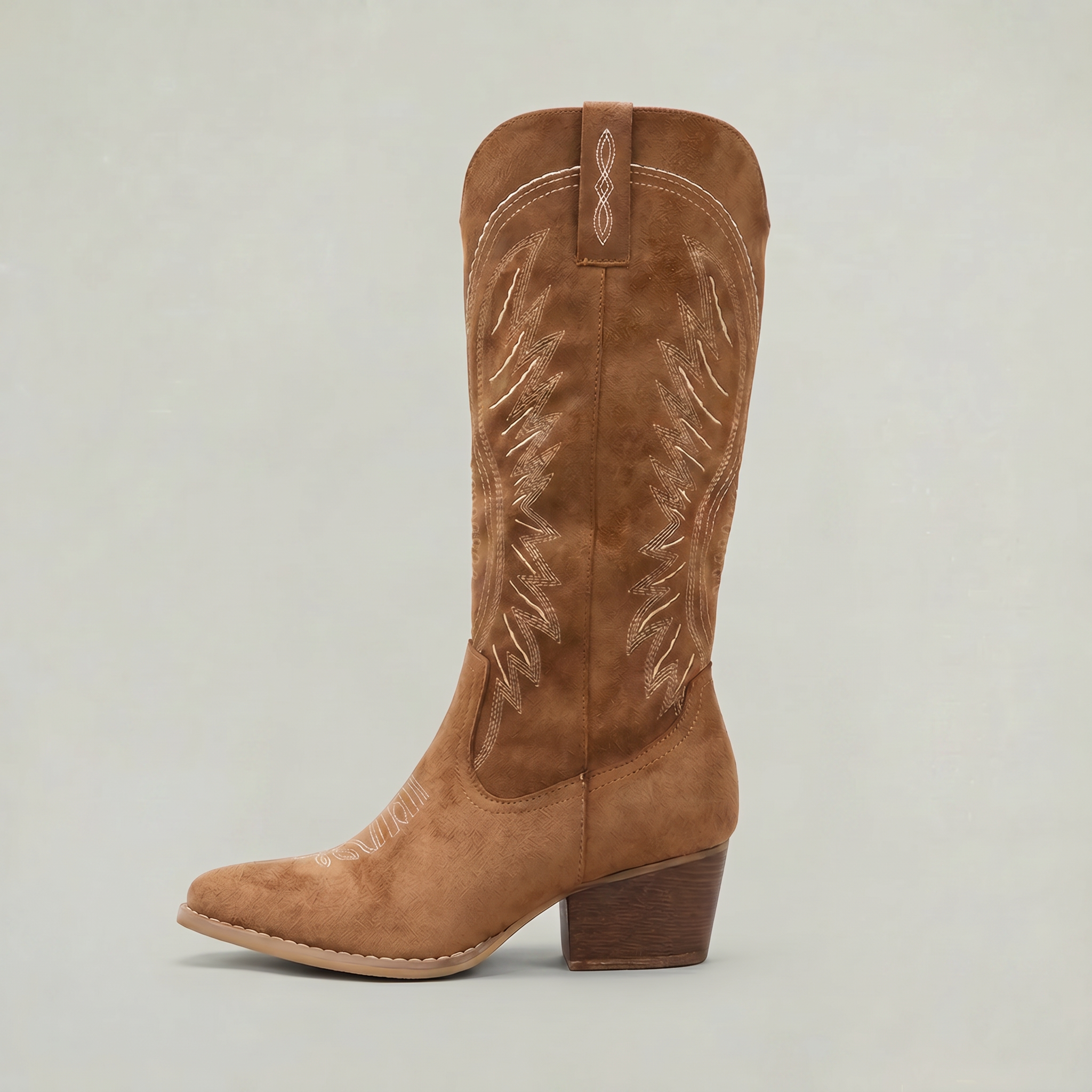 Women’s Western Knee High Boots - Embroidered Block Heel Fit