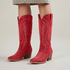 Women’s Western Knee High Boots - Embroidered Block Heel Fit