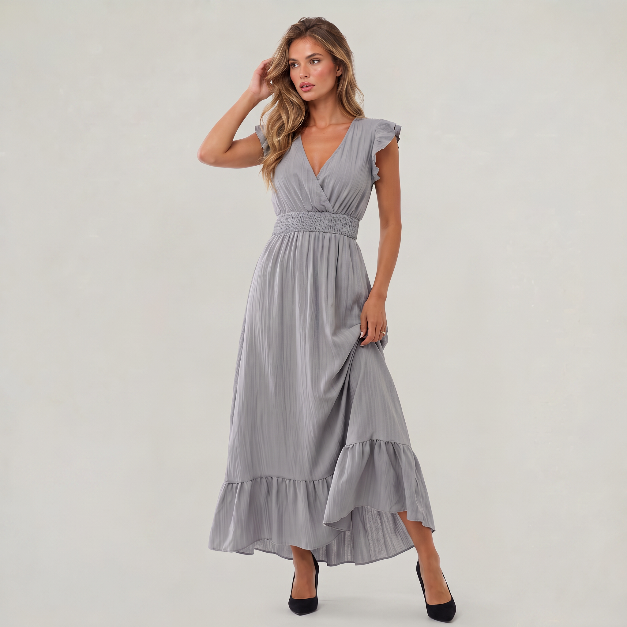 Women’s Ruffle Sleeve Wrap Maxi Dress