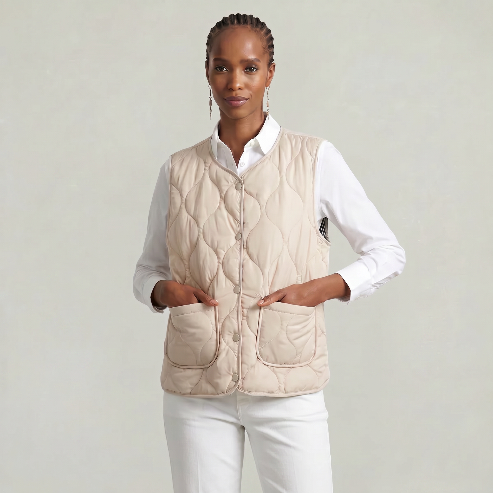 Women’s Quilted Vest - Sleeveless Button Waistcoat Loose Fit