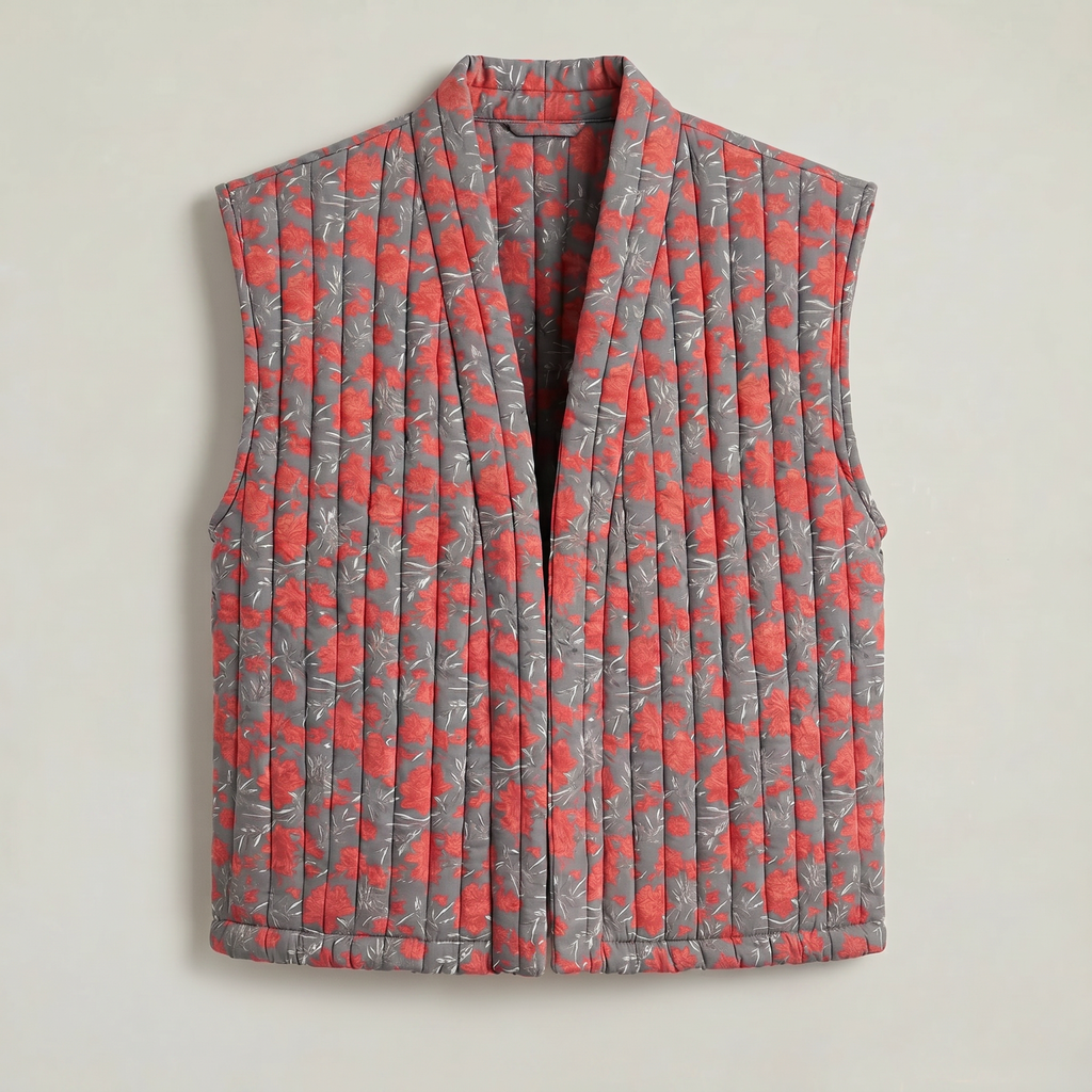 Women’s Quilted Floral Vest - Open Front Relaxed Fit